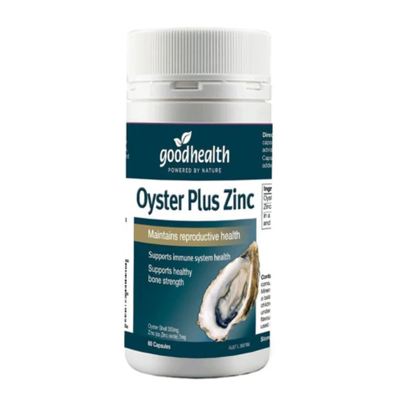 Good Health Oyster Plus Zinc 60 Capsules premium oyster and zinc supplement in easy-to-take capsules.