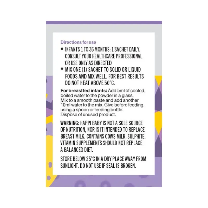HAPPi Baby Lactoferrin Powder Sachets 28 x 1g sachets, lactoferrin supplement for babies and children to support immune health and daily nutrition.
