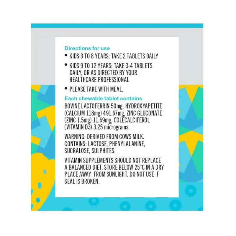 HAPPi Kids Daily Immune + Lactoferrin 60 tablets for children 3+ supporting immune health and daily nutrition in a child-friendly supplement formula.