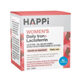HAPPi Women’s Daily Iron + Lactoferrin 60 capsules supplement for women supporting iron levels, immune health, energy, and daily wellness.