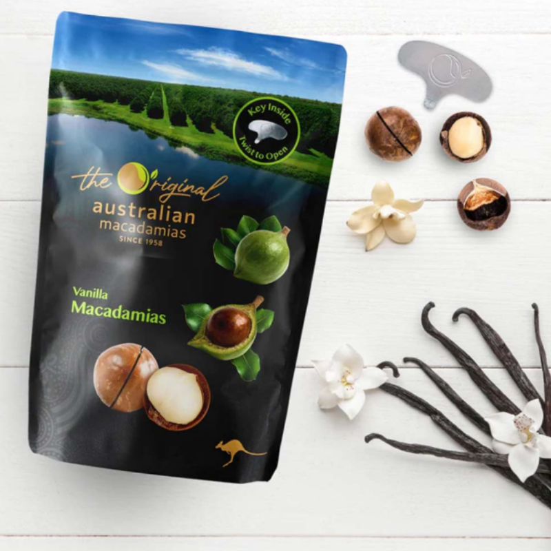 Happy Nut Macadamias 225g premium Australian macadamia nuts with a rich buttery flavour, perfect for healthy snacking and everyday enjoyment.