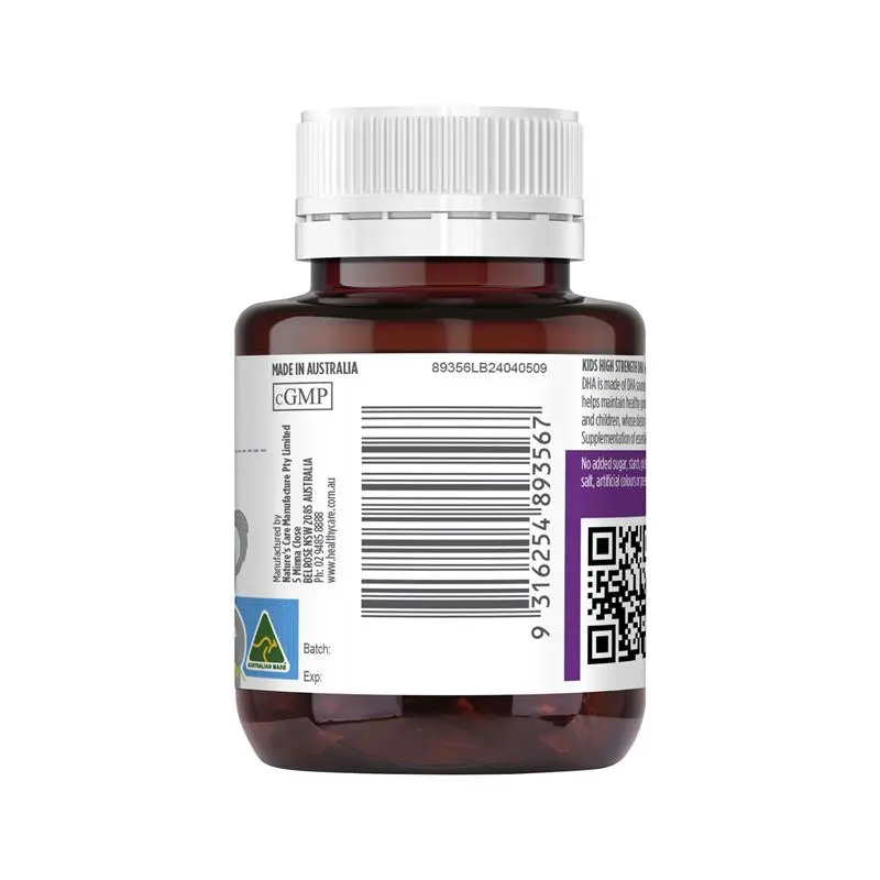Healthy Care Kids DHA 60 Capsules, children’s omega-3 supplement supporting brain development, cognitive function and healthy eye growth.