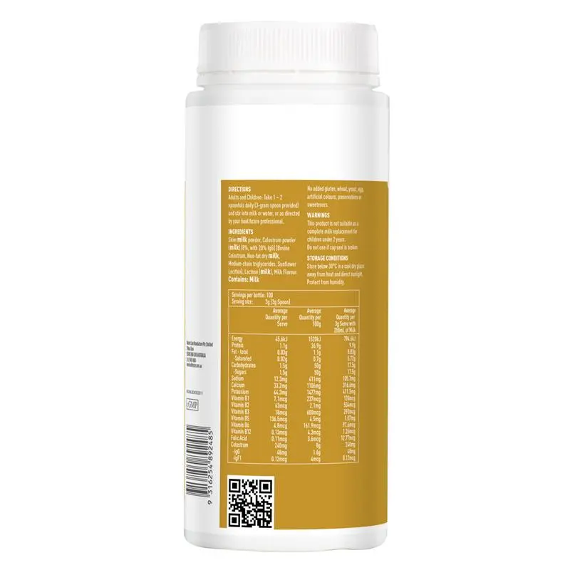 Healthy Care Colostrum Powder 300g, premium bovine colostrum supplement to support immune health, nutrition and overall wellbeing for the whole family.