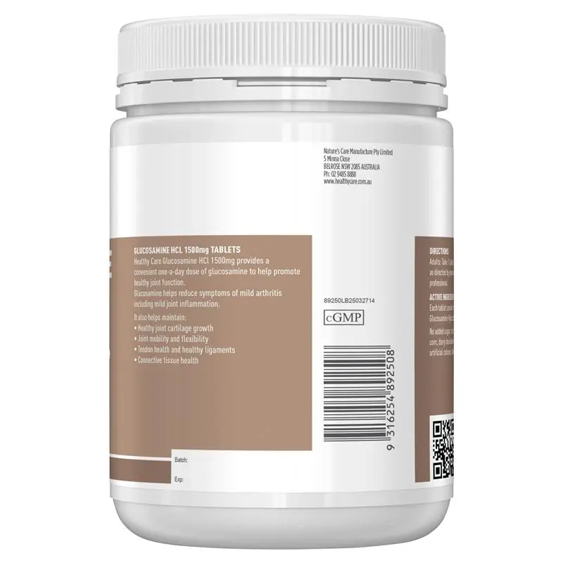Healthy Care Glucosamine HCL 1500mg 400 Tablets, high-strength glucosamine supplement supporting joint health, cartilage maintenance and mobility.