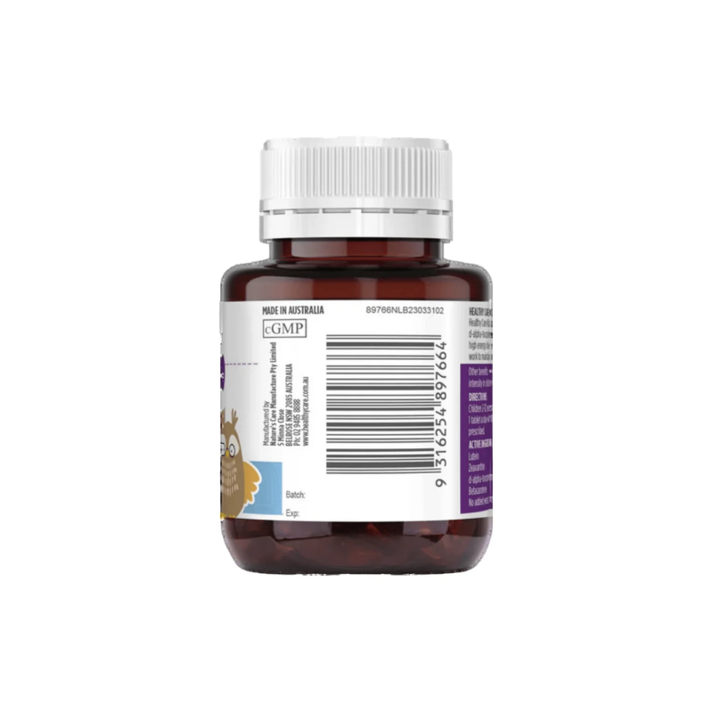 Healthy Care Kids Computer Eyes 60 Chewable Tablets, children's eye health supplement with lutein and antioxidants to support healthy vision and eye function.
