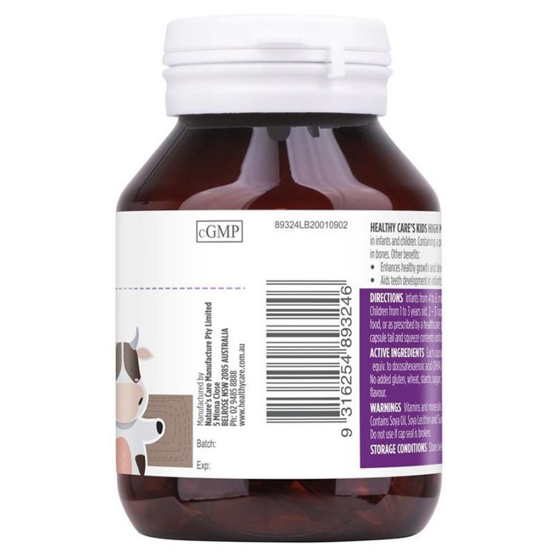 Healthy Care Milk Calcium 60 Capsules, calcium supplement supporting bone strength, teeth health and overall skeletal development.