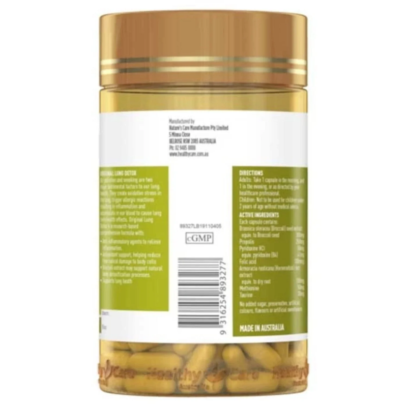 Healthy Care Original Lung Detox 180 Capsules, herbal respiratory support supplement designed to help maintain lung health and support healthy breathing.