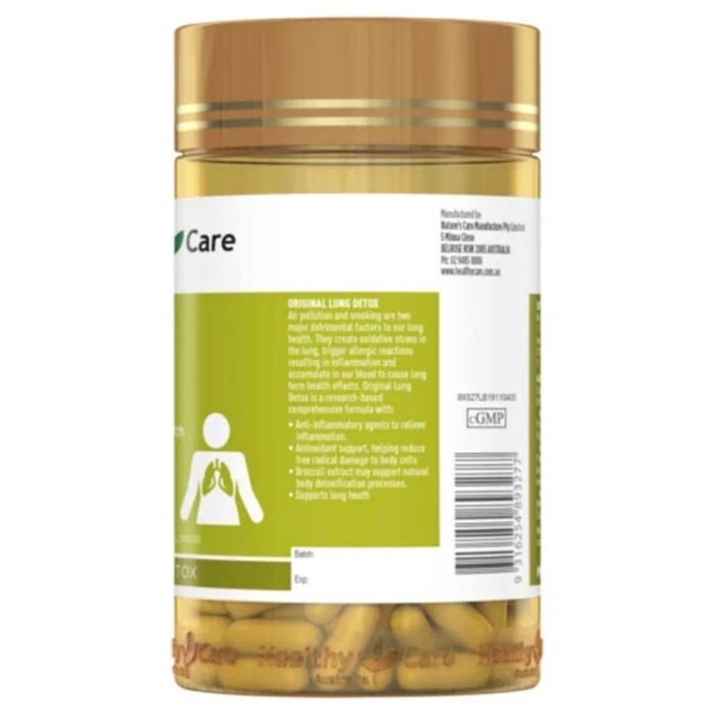 Healthy Care Original Lung Detox 180 Capsules, herbal respiratory support supplement designed to help maintain lung health and support healthy breathing.