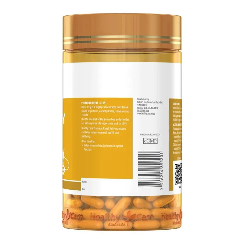 Healthy Care Royal Jelly 365 Capsules, premium bee-derived supplement supporting energy, immunity and overall vitality.