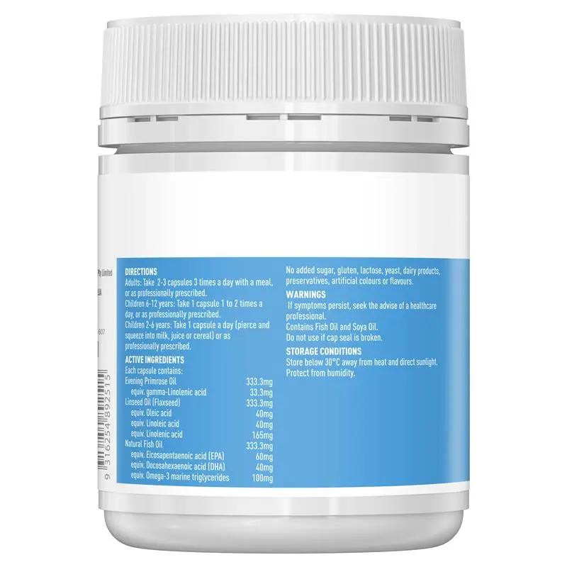 Healthy Care Ultimate Omega 3-6-9 200 Capsules, essential fatty acid supplement supporting heart health, brain function and joint mobility.