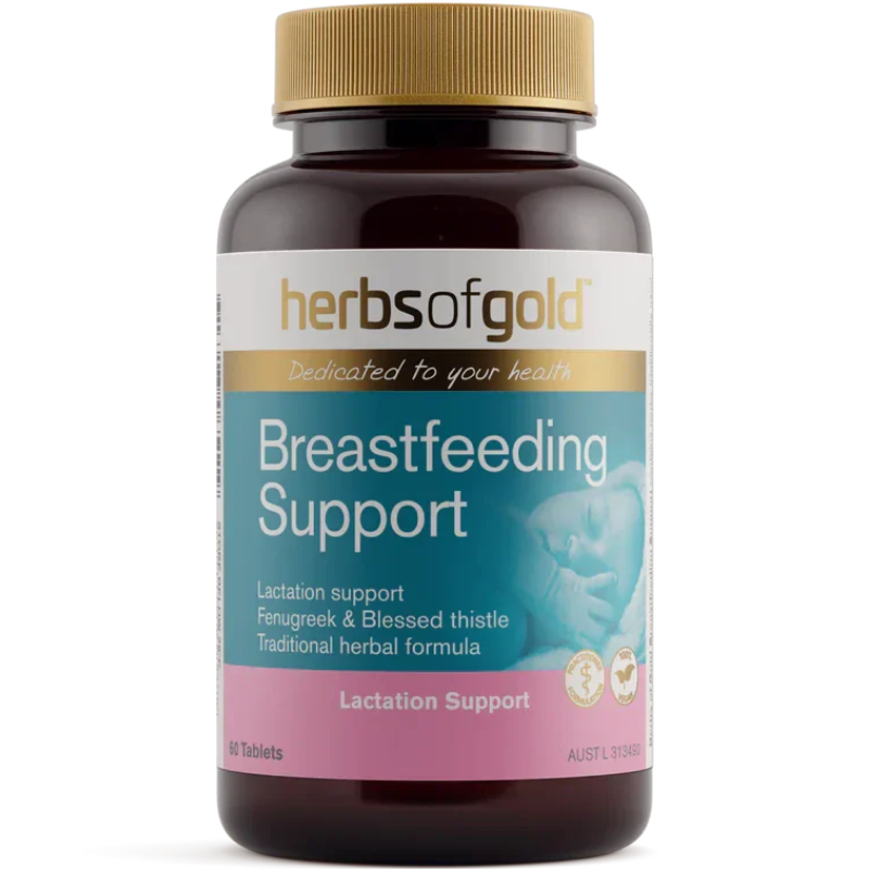 Herbs of Gold Breastfeeding Support 60 Tablets with fenugreek and blessed thistle to support healthy breast milk production.