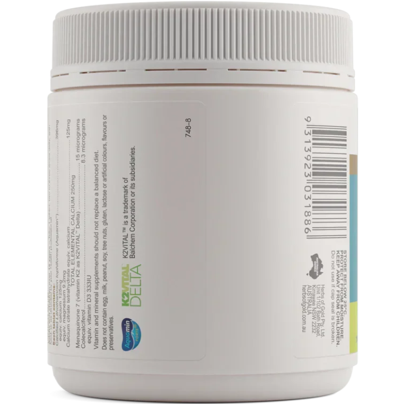 Herbs of Gold Calcium K2 with D3 180 Tablets with calcium, vitamin K2 and vitamin D3 for strong bones and healthy teeth.