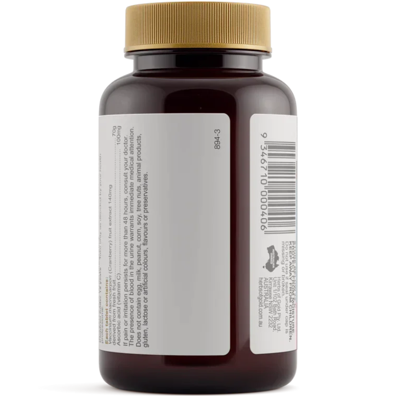 Herbs of Gold Cranberry 70000 50 Tablets with cranberry extract and vitamin C to support urinary tract health.
