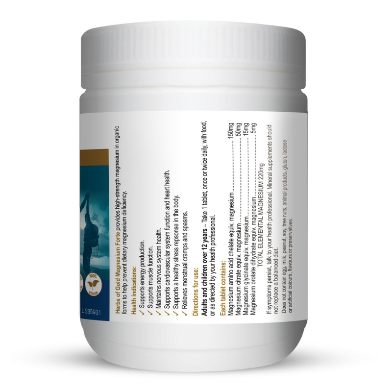 Herbs of Gold Magnesium Forte 120 Tablets high strength organic magnesium supplement for muscle, nerve and bone health.