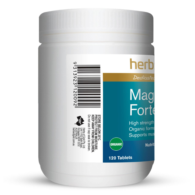 Herbs of Gold Magnesium Forte 120 Tablets high strength organic magnesium supplement for muscle, nerve and bone health.