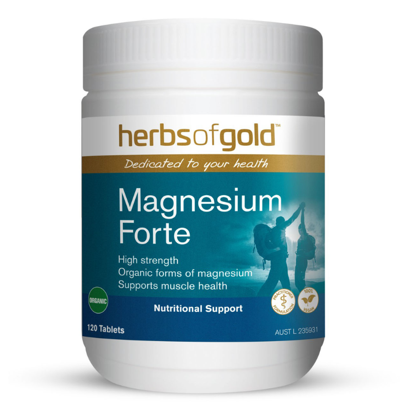 Herbs of Gold Magnesium Forte 120 Tablets high strength organic magnesium supplement for muscle, nerve and bone health.