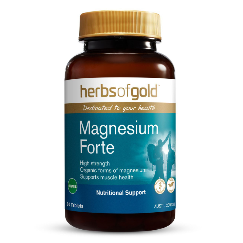 Herbs of Gold Magnesium Forte 60 Tablets high strength organic magnesium supplement for muscle, nerve and bone health.