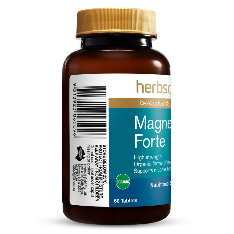 Herbs of Gold Magnesium Forte 60 Tablets high strength organic magnesium supplement for muscle, nerve and bone health.