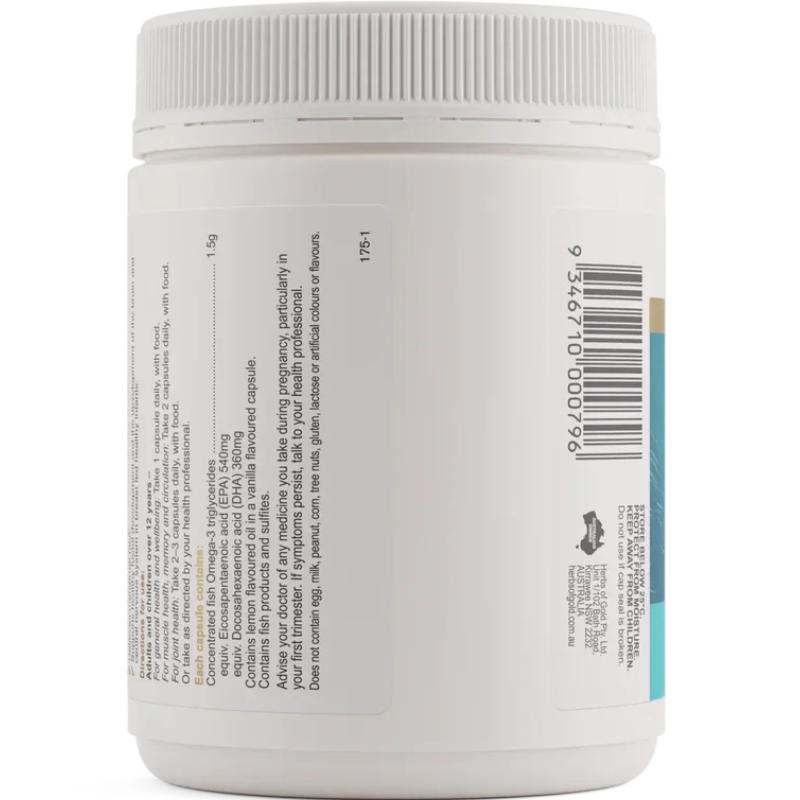 Herbs of Gold Triple Strength Omega 3 150 Capsules high strength fish oil with EPA and DHA for heart, brain and joint health.