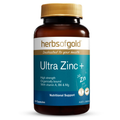 Herbs of Gold Ultra Zinc+ 60 Capsules high strength zinc supplement with vitamin A, B6 and magnesium for immune and skin health.