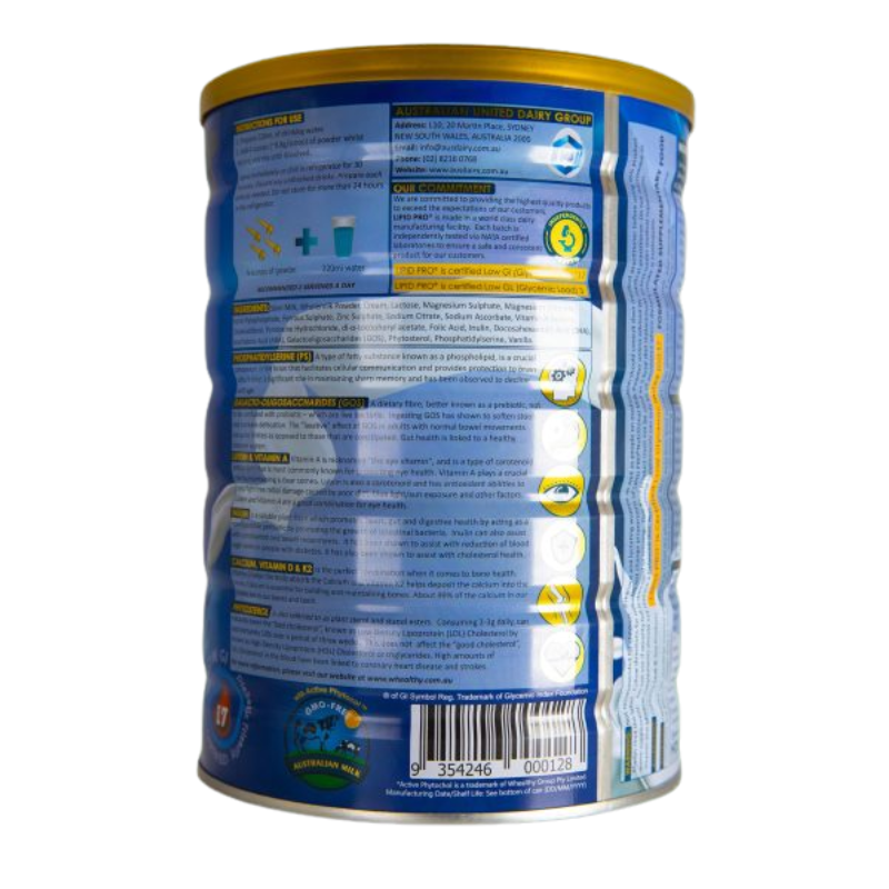 LIPID PRO Nutritional Milk Powder Low GI 900g premium adult nutritional milk powder in a 900g can.