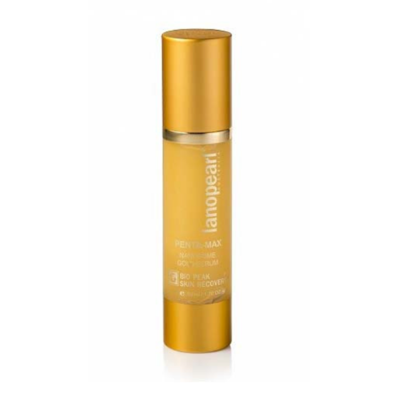 Gold bottle of Tanorepair on a white background