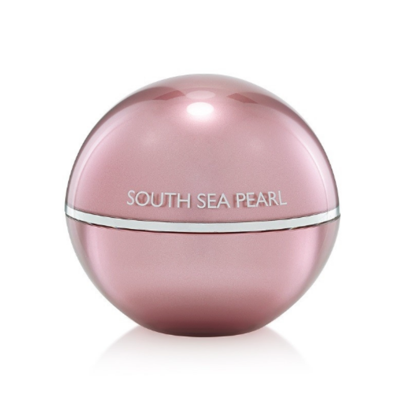Pink round container labeled 'South Sea Pearl' on a white background