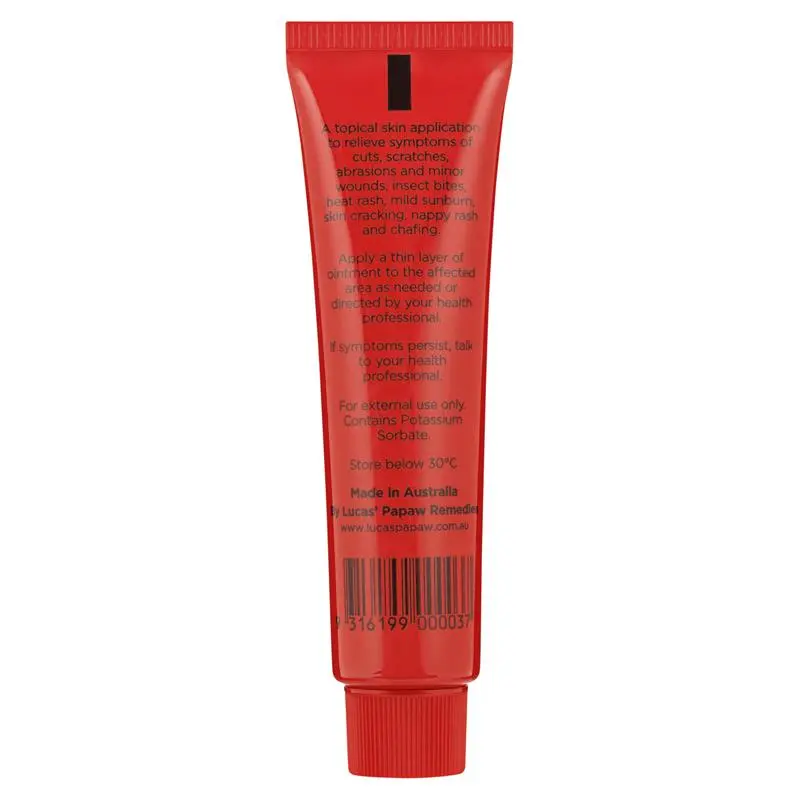 Lucas Papaw Ointment 25g multi-purpose skin ointment made with fermented papaya to help soothe dry skin, cracked lips, minor cuts, abrasions and skin irritation.
