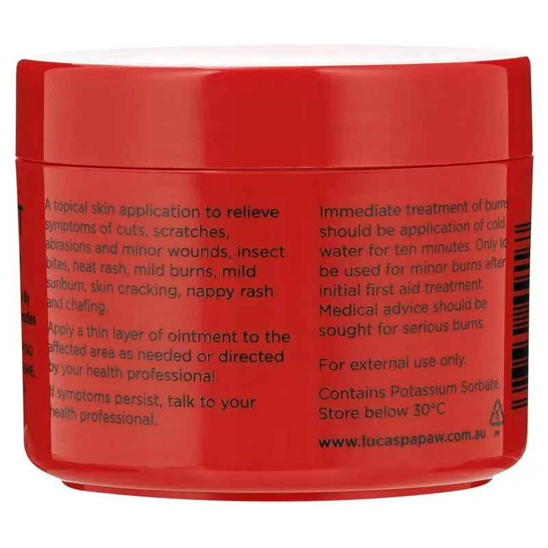 Lucas Papaw Ointment 75g multi-purpose skin ointment made with fermented papaya to help soothe dry skin, cracked lips, minor cuts, abrasions and skin irritation.