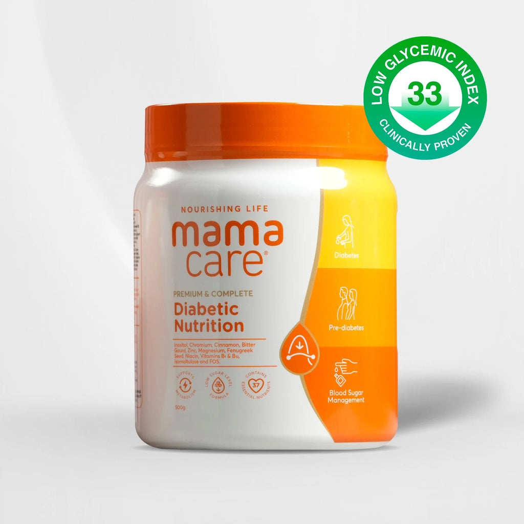 MamaCare Diabetic Nutrition 500g nutritional supplement powder formulated to provide balanced nutrition for people managing blood glucose levels.