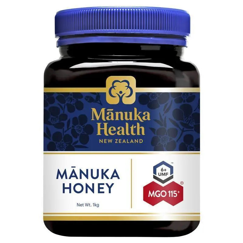Manuka Health MGO 115+ Manuka Honey 1kg premium New Zealand honey with mild MGO content, suitable for daily natural nutrition and sweetener use.