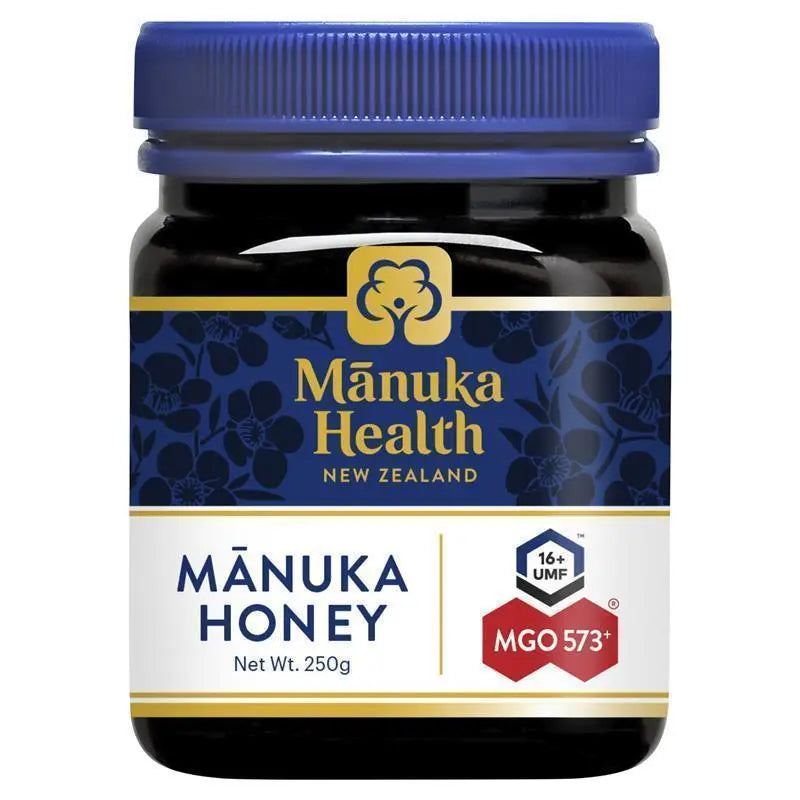 Manuka Health MGO 573+ Manuka Honey 250g ultra premium New Zealand honey with very high MGO strength, rich flavour, and natural wellness support.