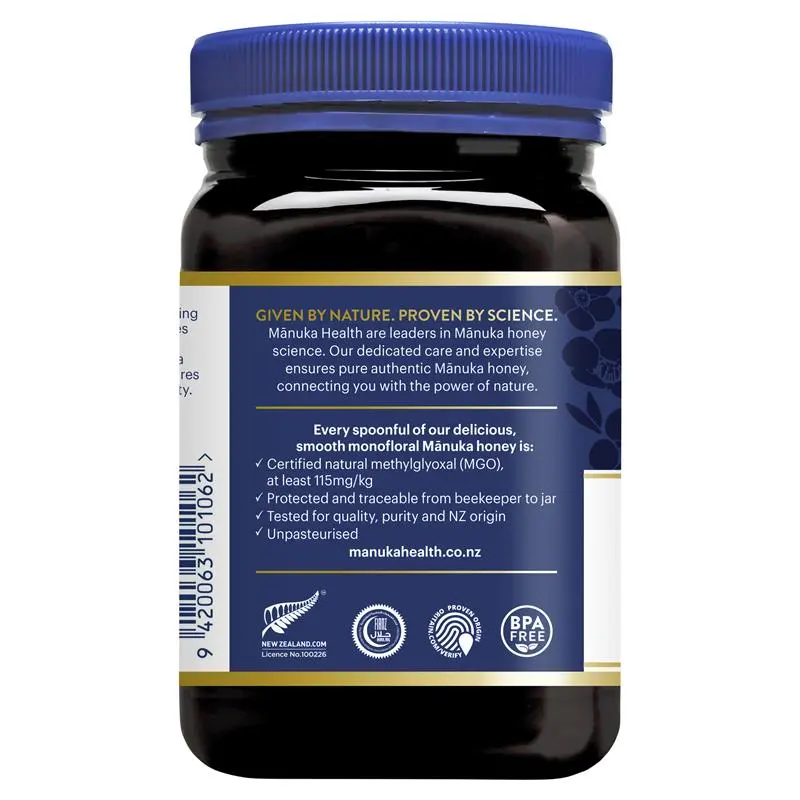 Manuka Health MGO 115+ UMF 6+ Manuka Honey 500g premium New Zealand honey with mild strength, ideal for daily wellness and natural sweetening.