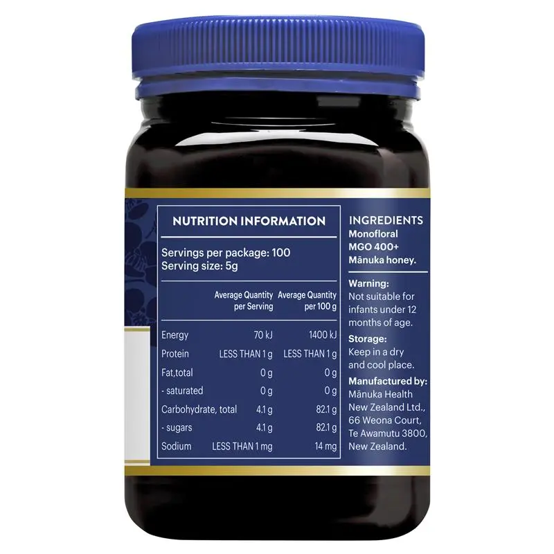 Manuka Health MGO 400+ Manuka Honey 500g premium New Zealand honey with high MGO content for natural wellness and everyday use.
