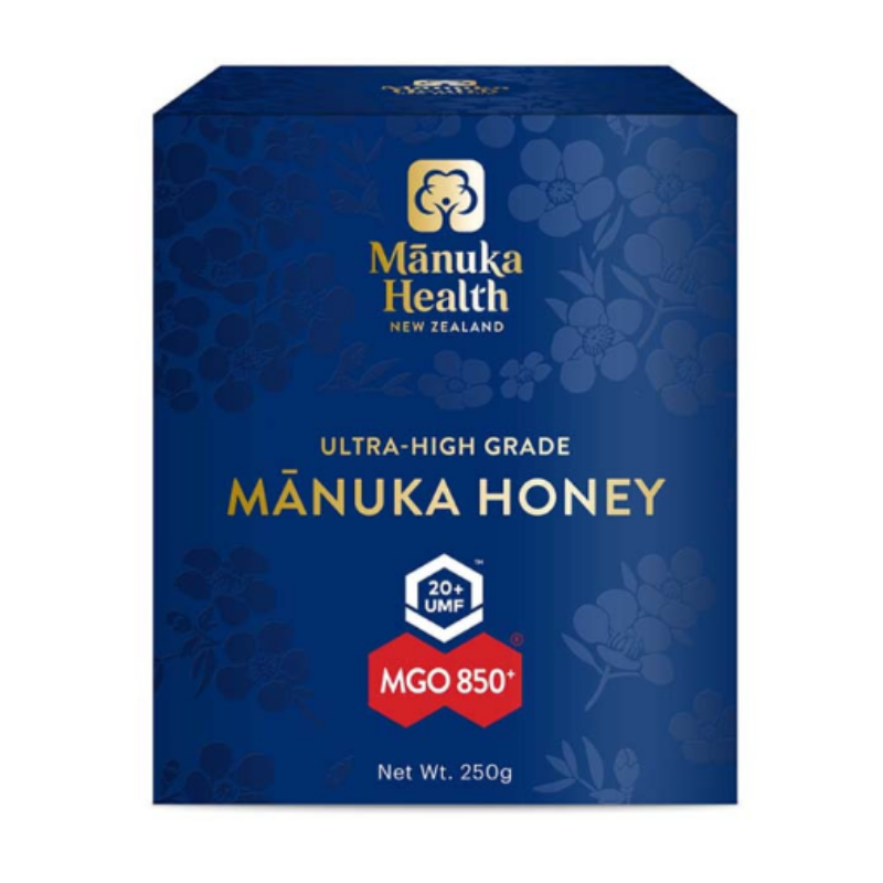 Manuka Health MGO 850+ Manuka Honey 250g ultra premium New Zealand honey with very high MGO strength, rich dark flavour, and rare natural wellness support.