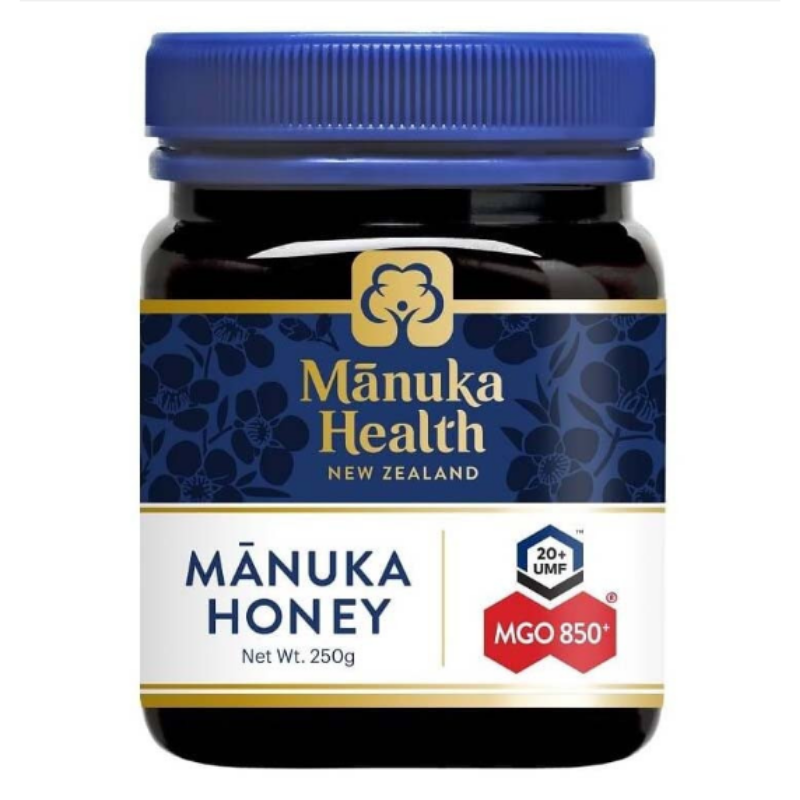 Manuka Health MGO 850+ Manuka Honey 250g ultra premium New Zealand honey with very high MGO strength, rich dark flavour, and rare natural wellness support.