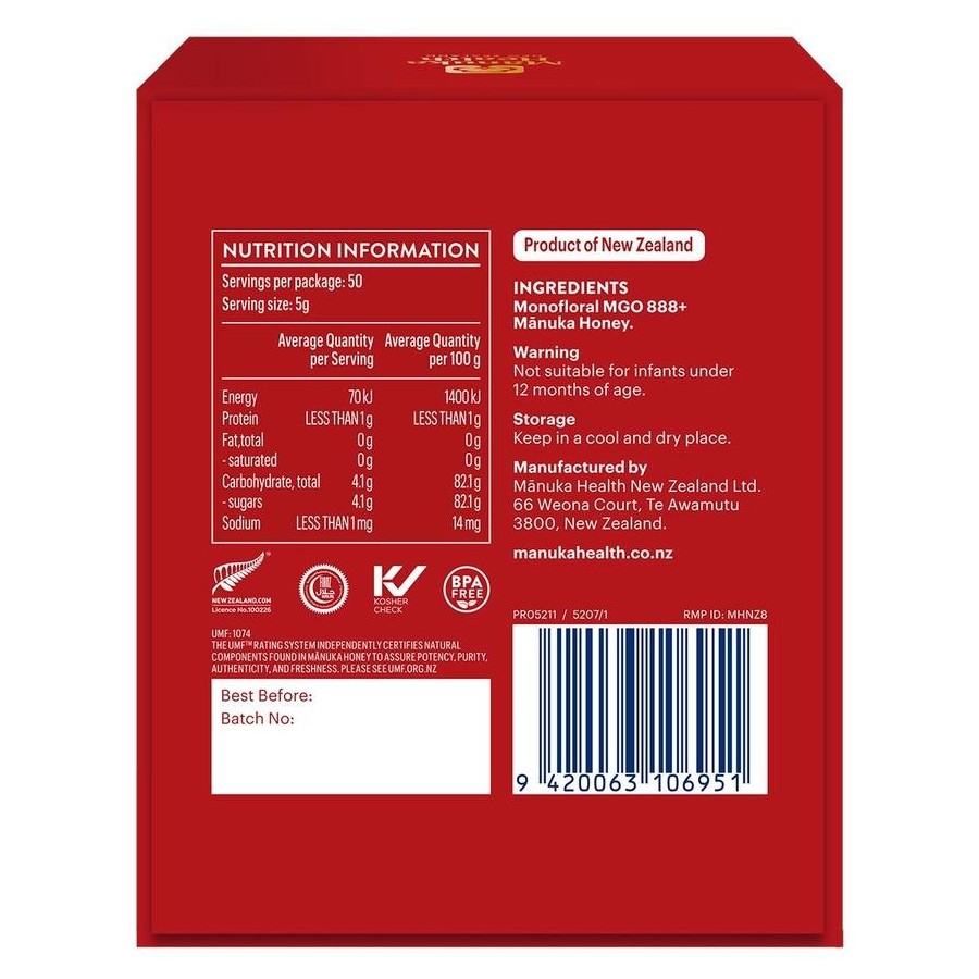Manuka Health Manuka Honey MGO 888+ 250g premium New Zealand manuka honey with certified high MGO content and traceable quality assurance.