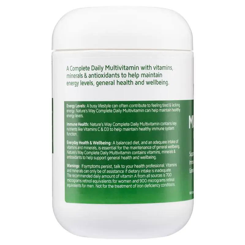 Nature’s Way Complete Multivitamin 200 tablets with vitamins, minerals and antioxidants to support energy, immunity and overall daily health.