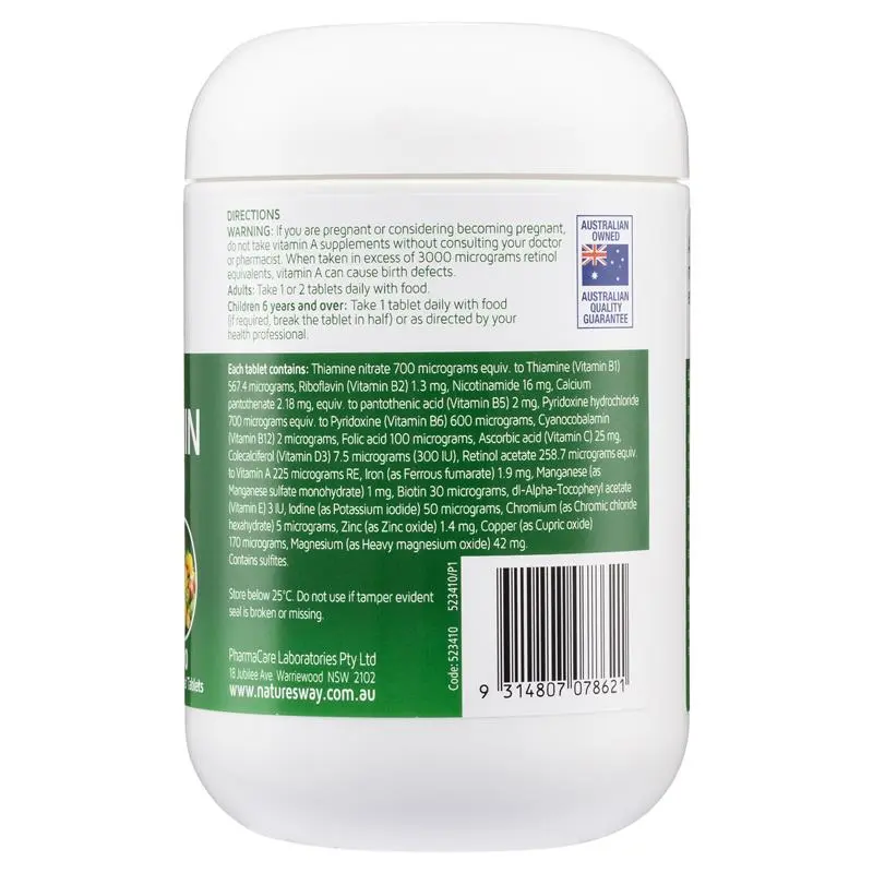 Nature’s Way Complete Multivitamin 200 tablets with vitamins, minerals and antioxidants to support energy, immunity and overall daily health.