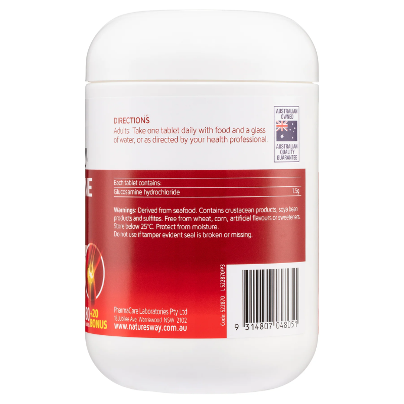 Nature's Way Glucosamine 1500mg 180+20 Tablets premium Australian glucosamine supplement in film-coated tablets.