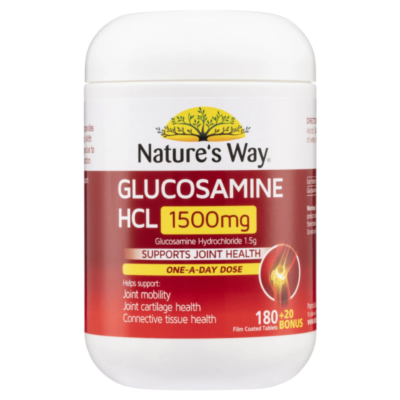 Nature's Way Glucosamine 1500mg 180+20 Tablets premium Australian glucosamine supplement in film-coated tablets.
