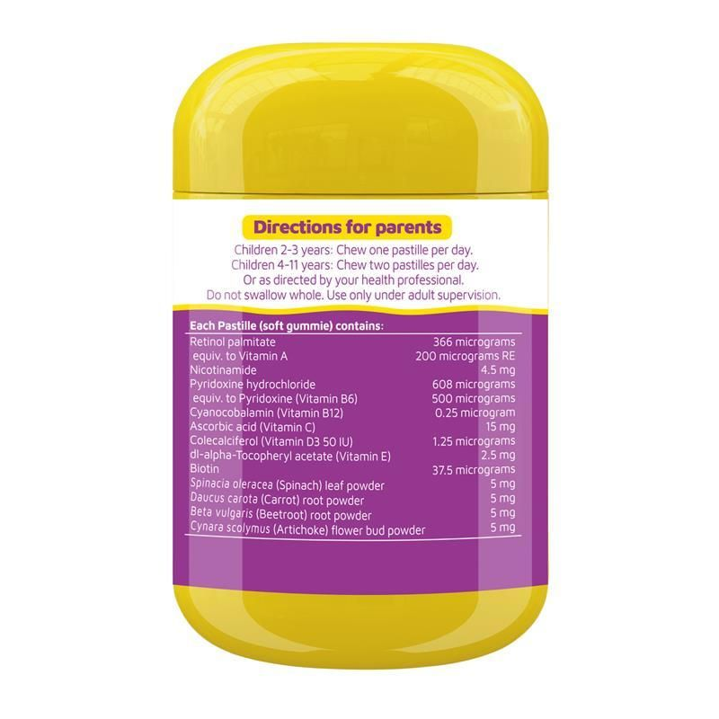 Nature's Way Kids Smart Vita Gummies Multi-Vitamin + Vegies 60 pastilles berry flavoured children's multivitamin gummies with vegetable powders for healthy growth and development.