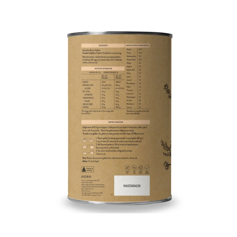 Nutra Organics Natural Gelatin Gut Wellbeing Unflavoured500g Powder