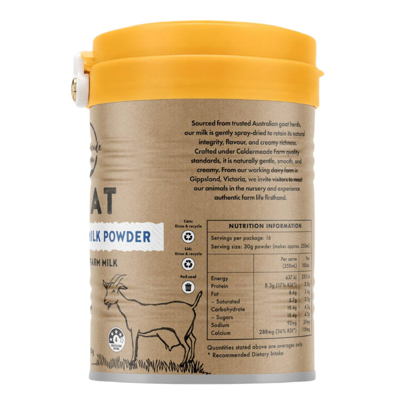 A tub of Barnata brand milk powder with a brown kraft paper body, white label details, and a bright yellow lid, shown against a plain white background.
