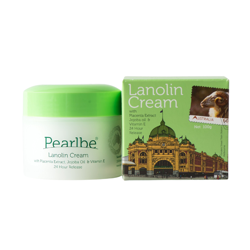 Pearlbe Lanolin Cream with Placenta Extract Jojoba Oil and Vitamin E 100g premium Australian moisturising face cream for daily skincare.