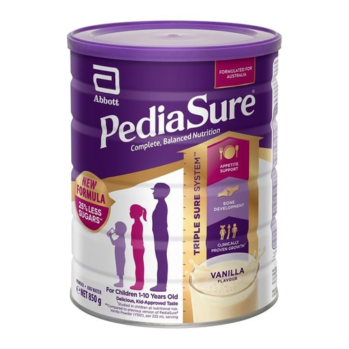 Abbott PediaSure Powder 850g nutritional supplement for children aged 1–10 years, providing complete balanced nutrition with vitamins, minerals, protein, and immune support.