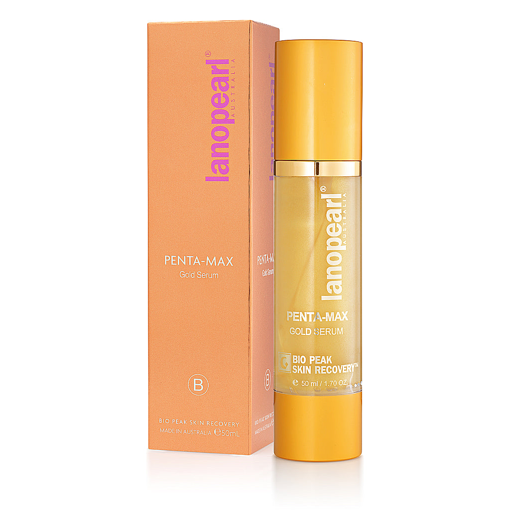 Lanopearl Penta-Max Gold Serum and packaging on a white background