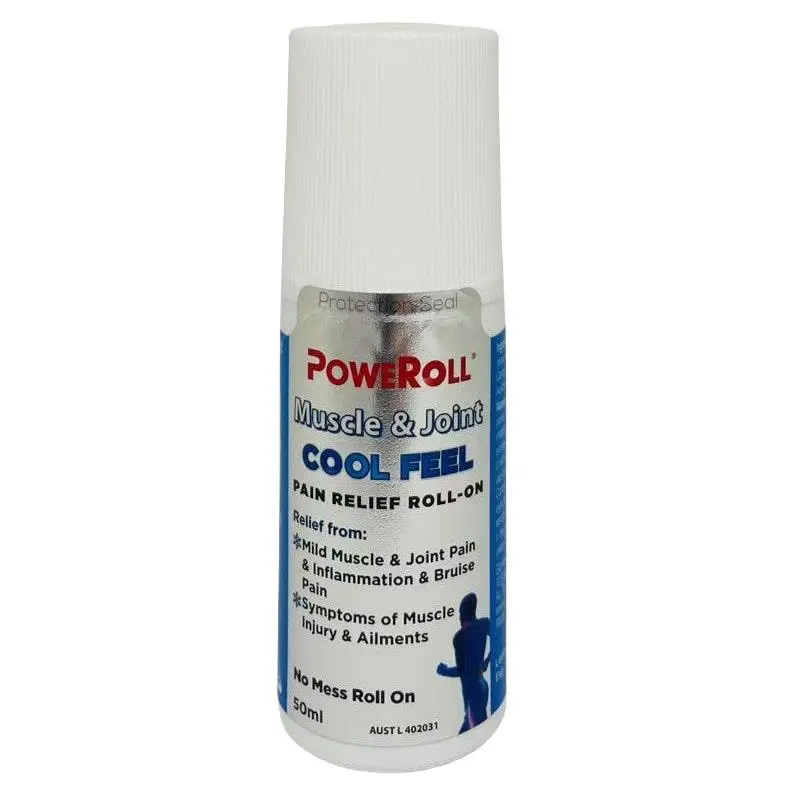 Poweroll Cool Feel Roll-On 50ml cooling gel roll-on for muscle pain, joint stiffness and body soreness with menthol-based fast cooling relief.