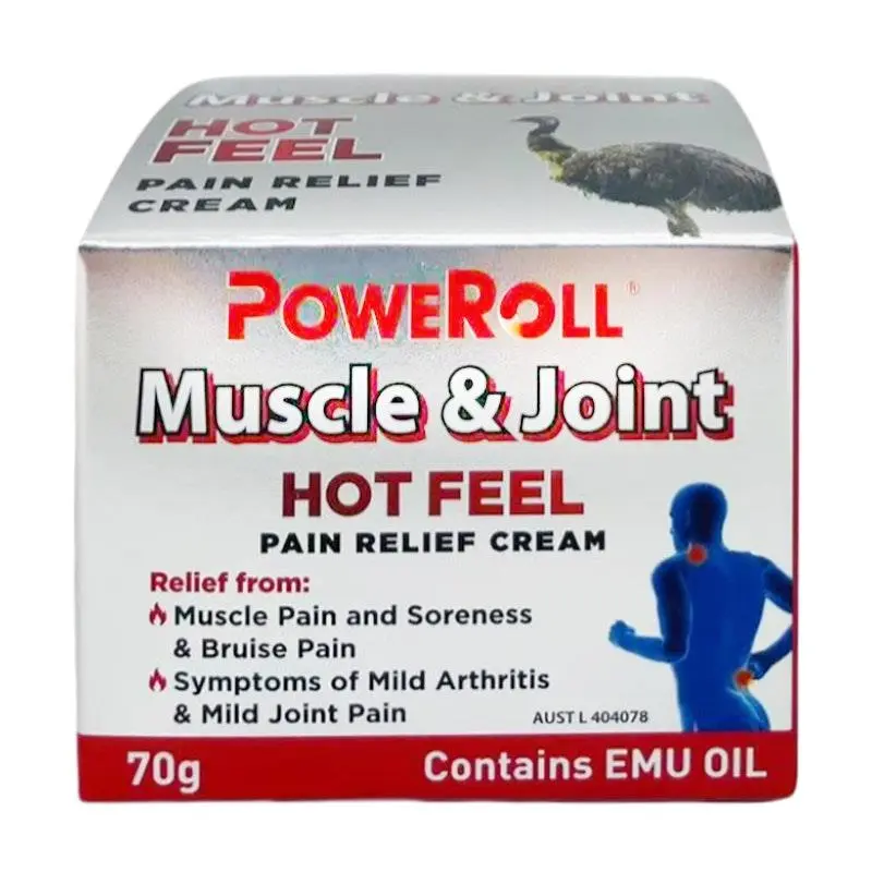 Poweroll Hot Feel Cream 70g warming topical cream for muscle pain, joint stiffness and body soreness with heat therapy effect for comfort and recovery.