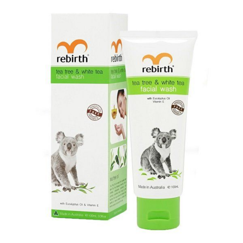 Rebirth Tea Tree Facial Wash 100ml cleansing gel with tea tree oil to help remove dirt, oil and impurities while supporting clearer and refreshed skin.